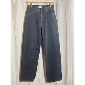 Agolde Baggy High Rise Wide Leg Jeans Faded Black Wash Pleated Denim Size 24